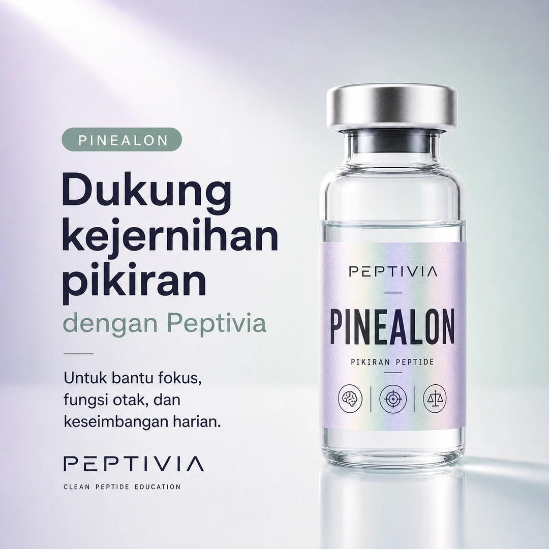 Vial Peptivia Pinealon, poster bertema pearl lilac dengan headline Dukung kejernihan pikiran